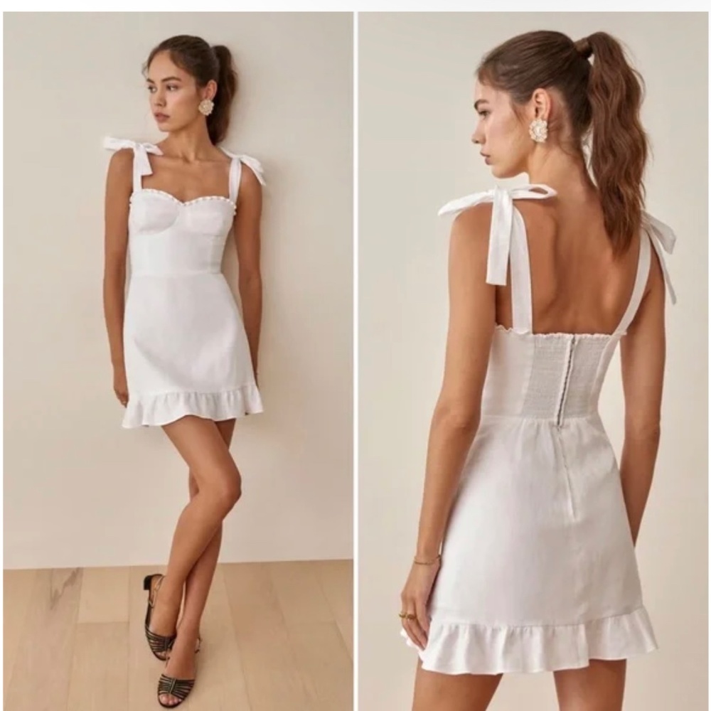 Reformation Desiree Linen Dress White Size 8